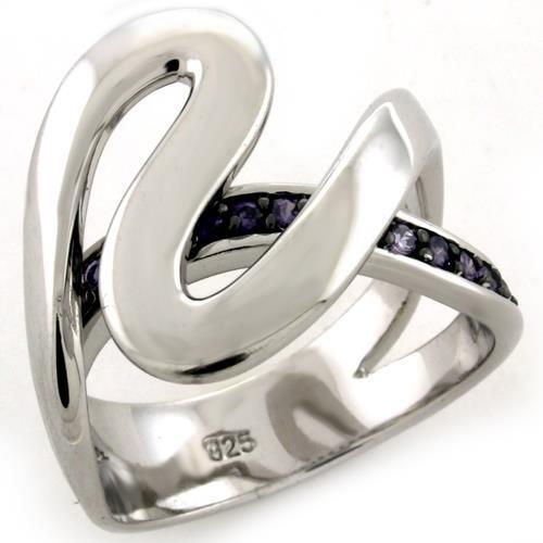 JCEAS1102 Rhodium 925 Sterling Silver Ring with AAA Grade CZ  in Amethyst