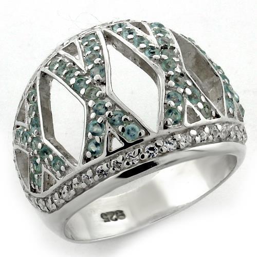 JCEAS1136 High-Polished 925 Sterling Silver Ring with AAA Grade CZ  in Sea Blue