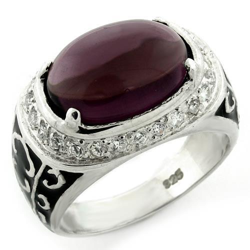 JCEAS1148 High-Polished 925 Sterling Silver Ring with Synthetic Glass Bead in Amethyst