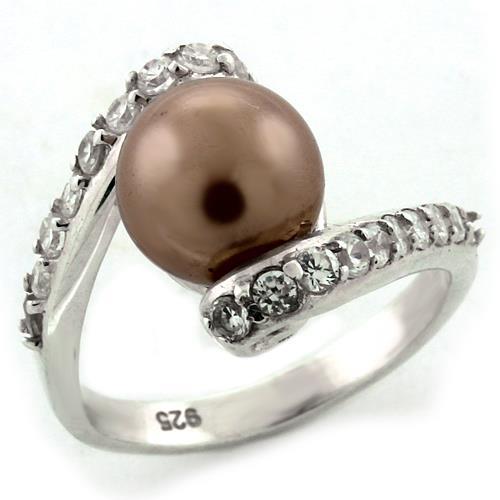 JCEAS1162 High-Polished 925 Sterling Silver Ring with Synthetic Pearl in Rose