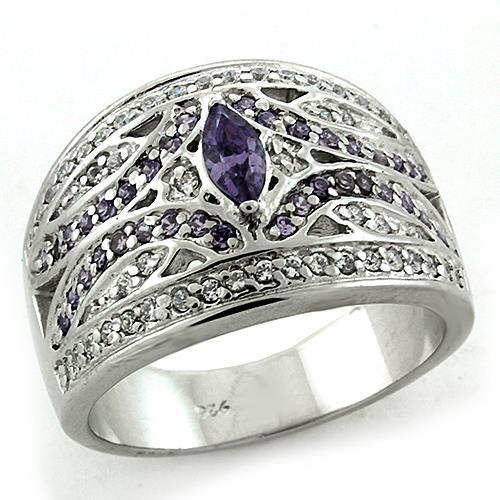 JCEAS1186 Rhodium 925 Sterling Silver Ring with AAA Grade CZ  in Amethyst