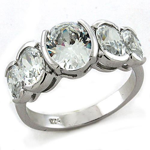 JCEAS1190 Rhodium 925 Sterling Silver Ring with AAA Grade CZ  in Clear