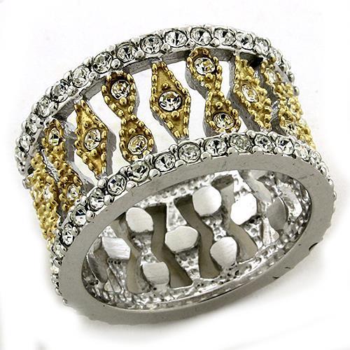 JCEAS1194 Gold+Rhodium 925 Sterling Silver Ring with Top Grade Crystal  in Clear