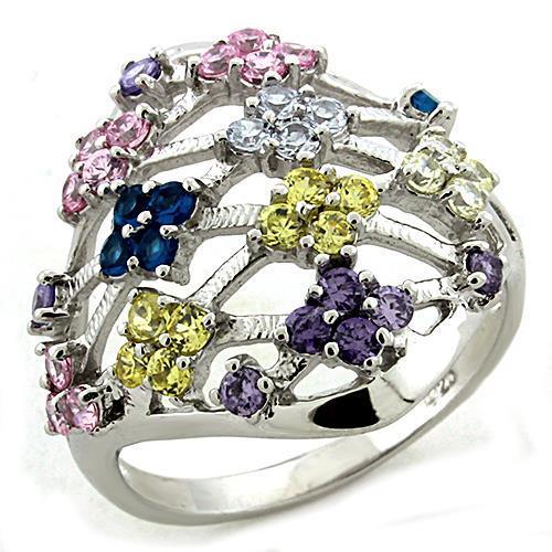 JCEAS1195 Rhodium 925 Sterling Silver Ring with AAA Grade CZ  in Multi Color