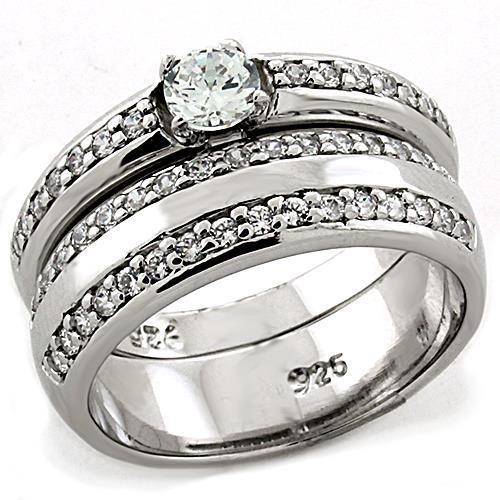 JCEAS1197 Rhodium 925 Sterling Silver Ring with AAA Grade CZ  in Clear