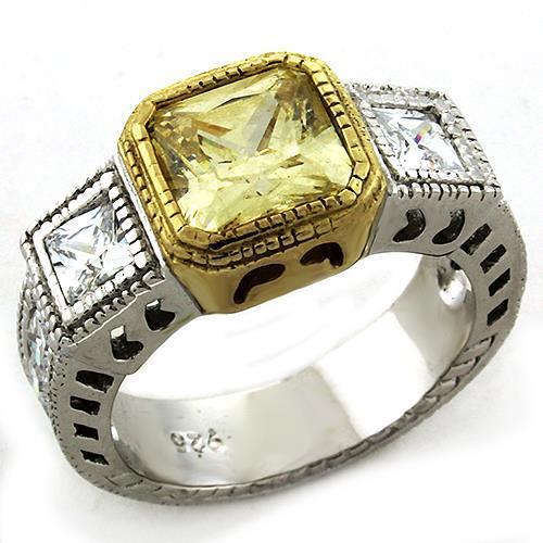 JCEAS1209 Gold+Rhodium 925 Sterling Silver Ring with AAA Grade CZ  in Citrine