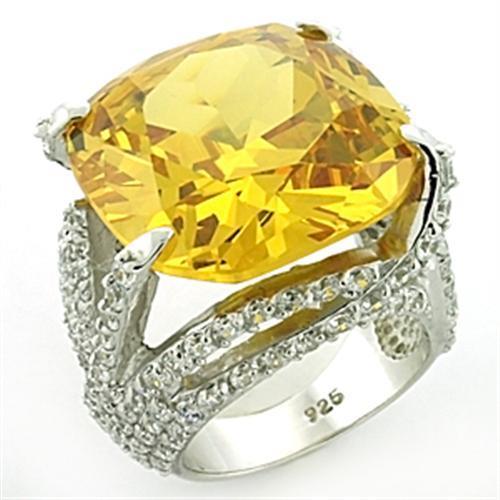 JCEAS767 Rhodium 925 Sterling Silver Ring with AAA Grade CZ  in Champagne