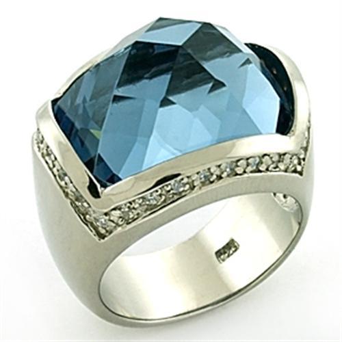 JCEAS769 Rhodium 925 Sterling Silver Ring with Semi-Precious Spinel in London Blue