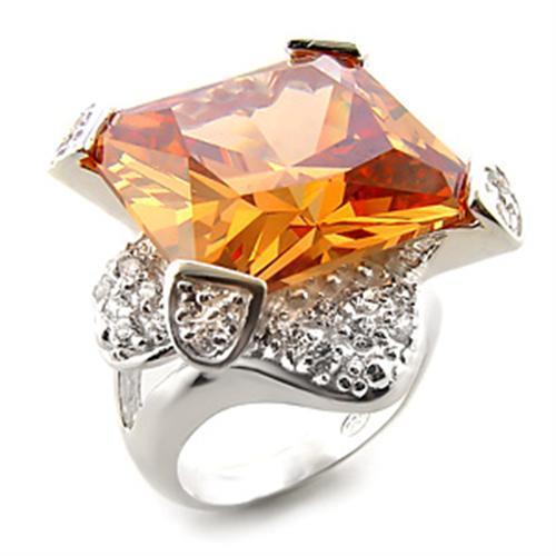 JCEAS870 High-Polished 925 Sterling Silver Ring with AAA Grade CZ  in Champagne