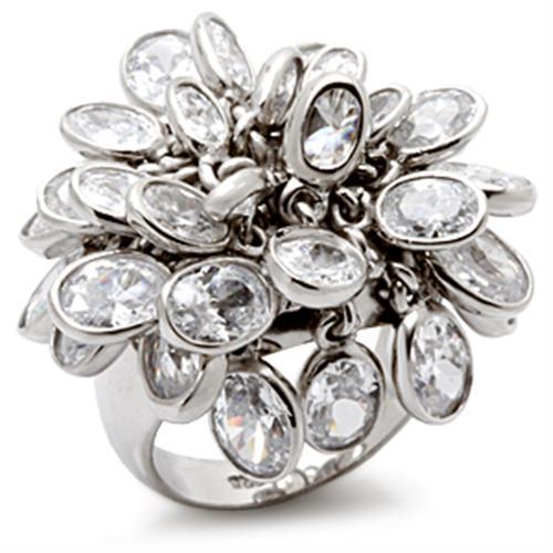 JCES114 Rhodium 925 Sterling Silver Ring with AAA Grade CZ  in Clear