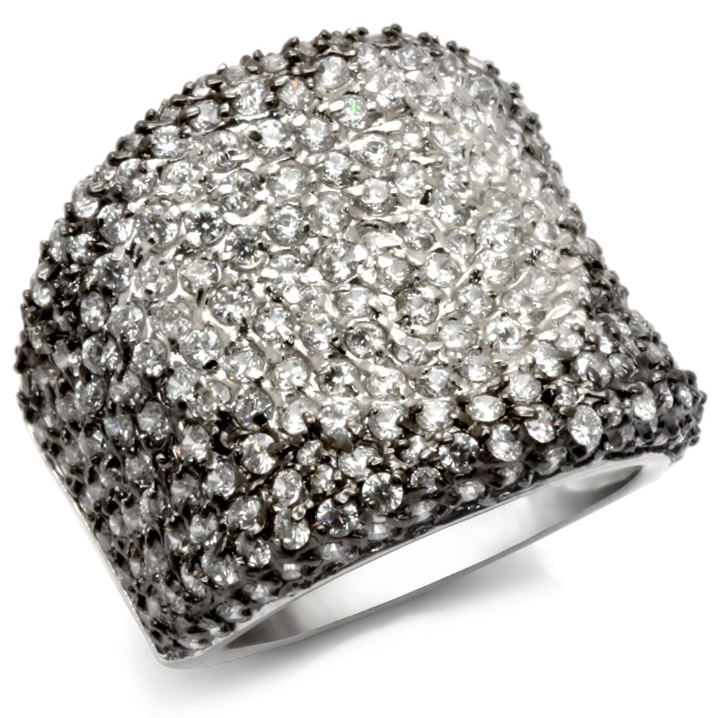 JCES122 Rhodium + Ruthenium 925 Sterling Silver Ring with AAA Grade CZ  in Jet