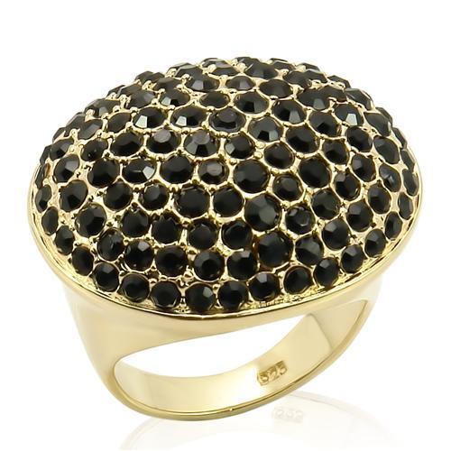 JCES207 Gold 925 Sterling Silver Ring with Top Grade Crystal  in Jet