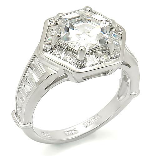 JCES266 Rhodium 925 Sterling Silver Ring with AAA Grade CZ  in Clear