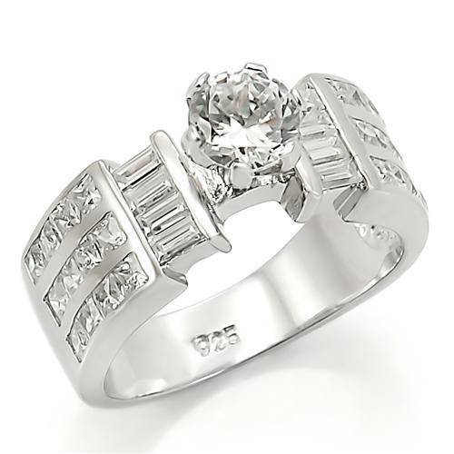 JCES280 Rhodium 925 Sterling Silver Ring with AAA Grade CZ  in Clear