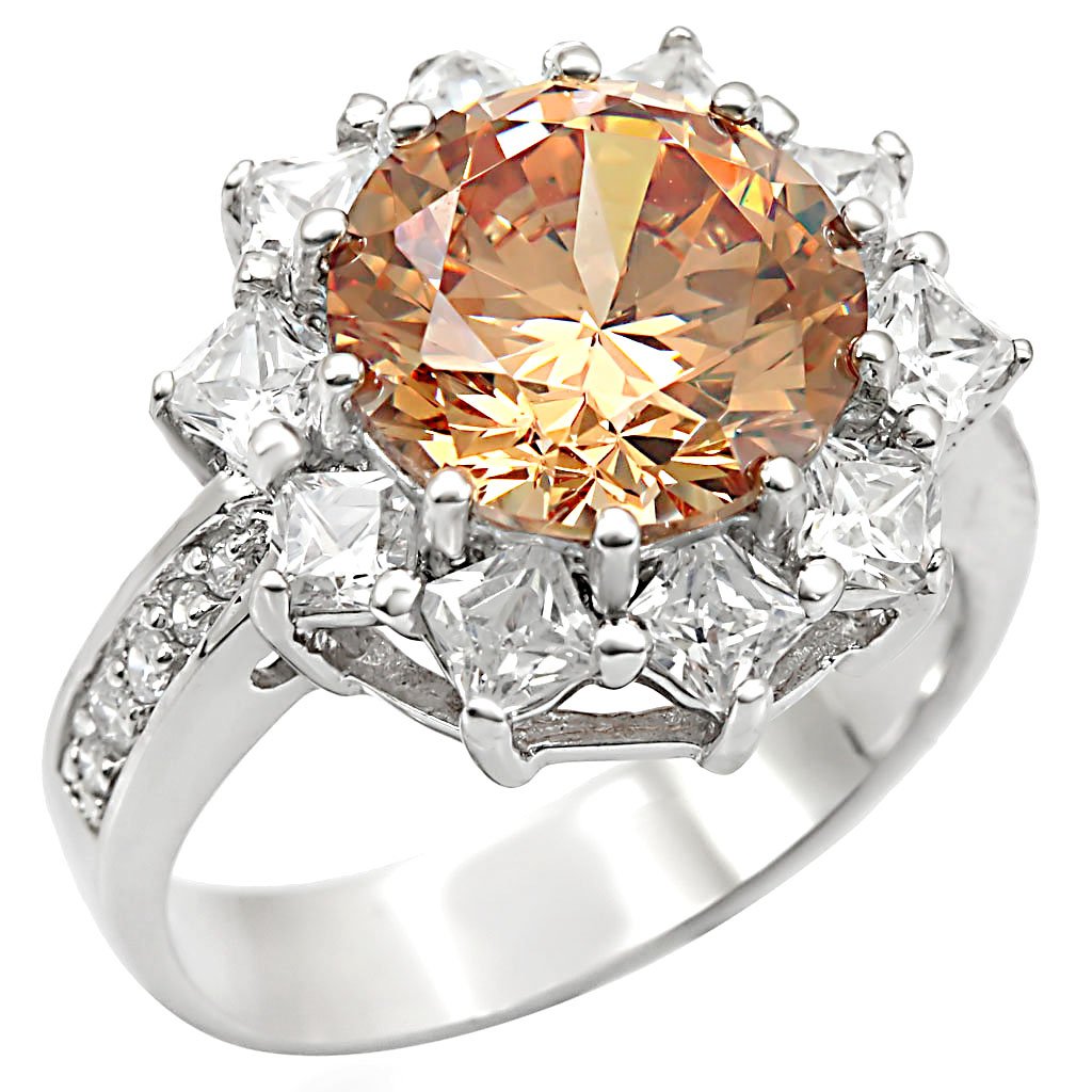 JCES336 Rhodium 925 Sterling Silver Ring with AAA Grade CZ  in Champagne
