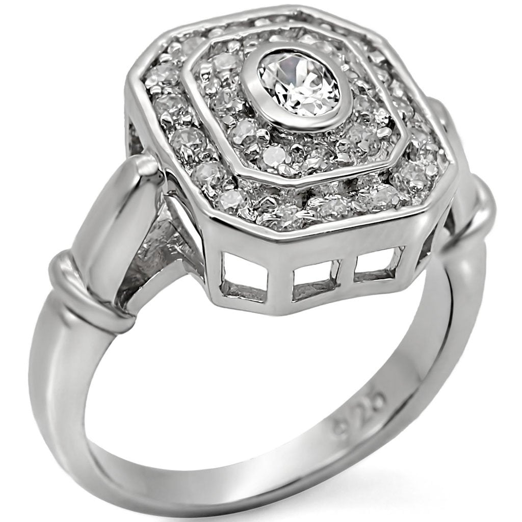 JCES381 Rhodium 925 Sterling Silver Ring with AAA Grade CZ  in Clear