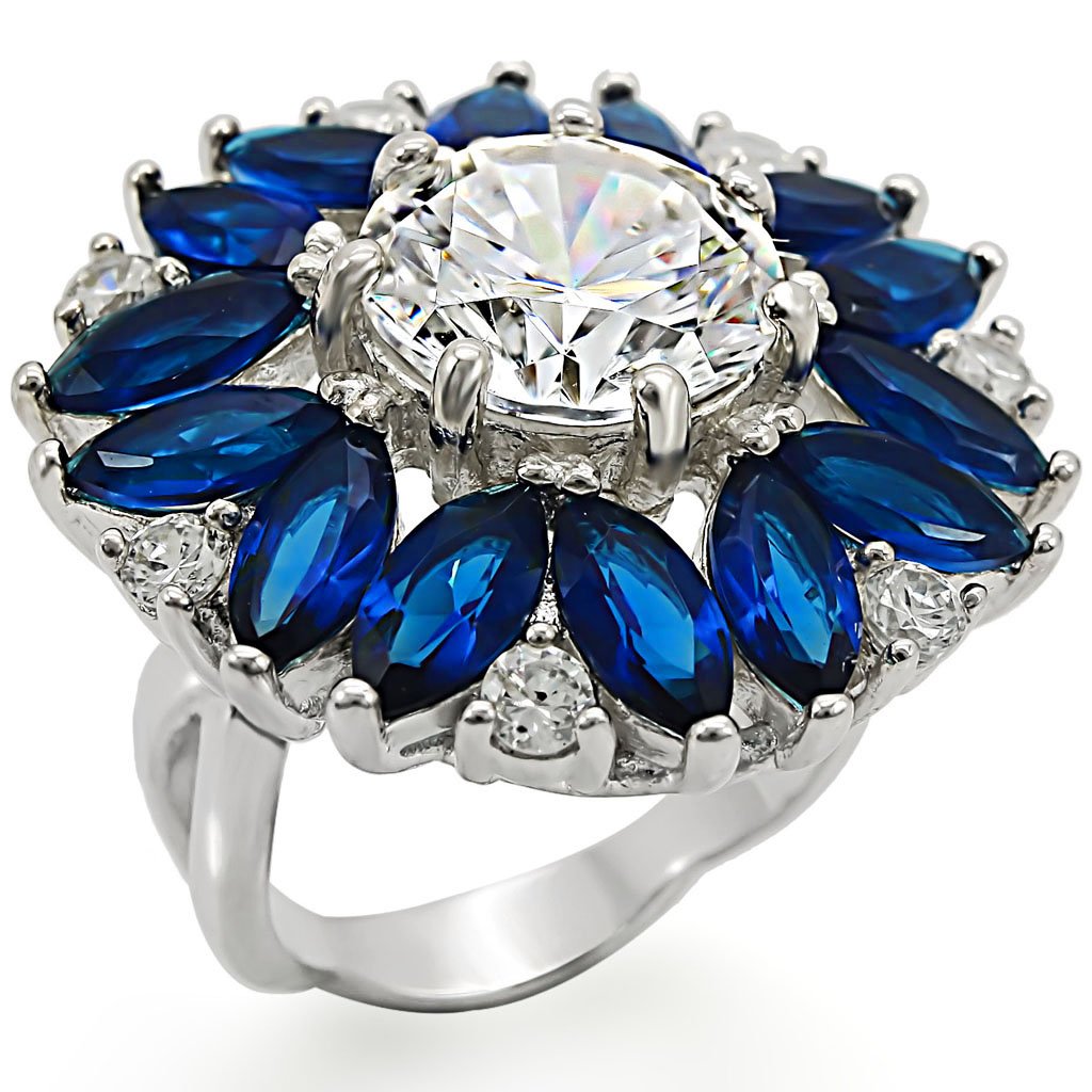 JCES386 High-Polished 925 Sterling Silver Ring with AAA Grade CZ  in Clear