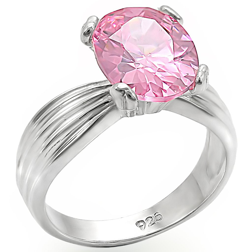 JCES393 High-Polished 925 Sterling Silver Ring with AAA Grade CZ  in Rose
