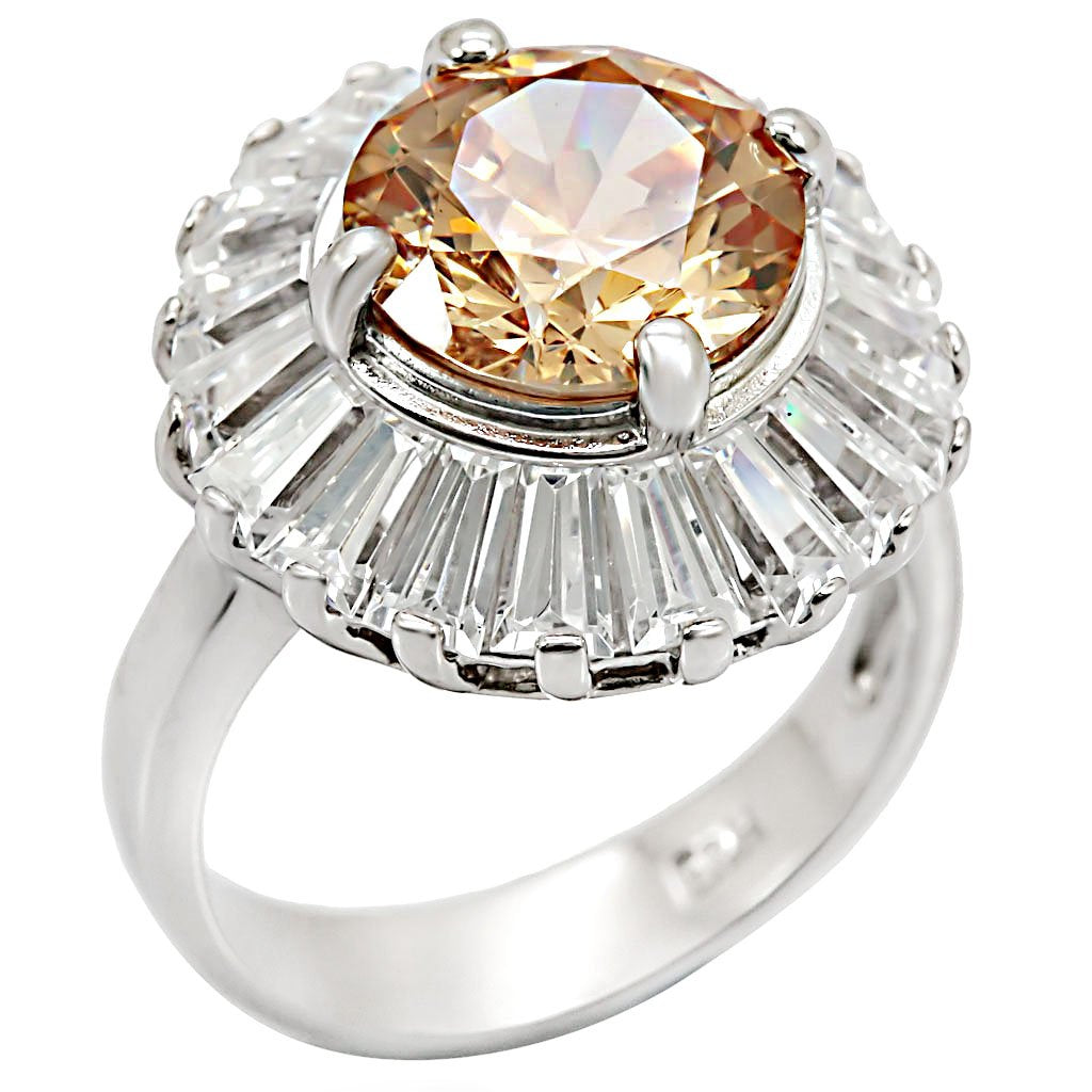 JCES412 Rhodium 925 Sterling Silver Ring with AAA Grade CZ  in Champagne