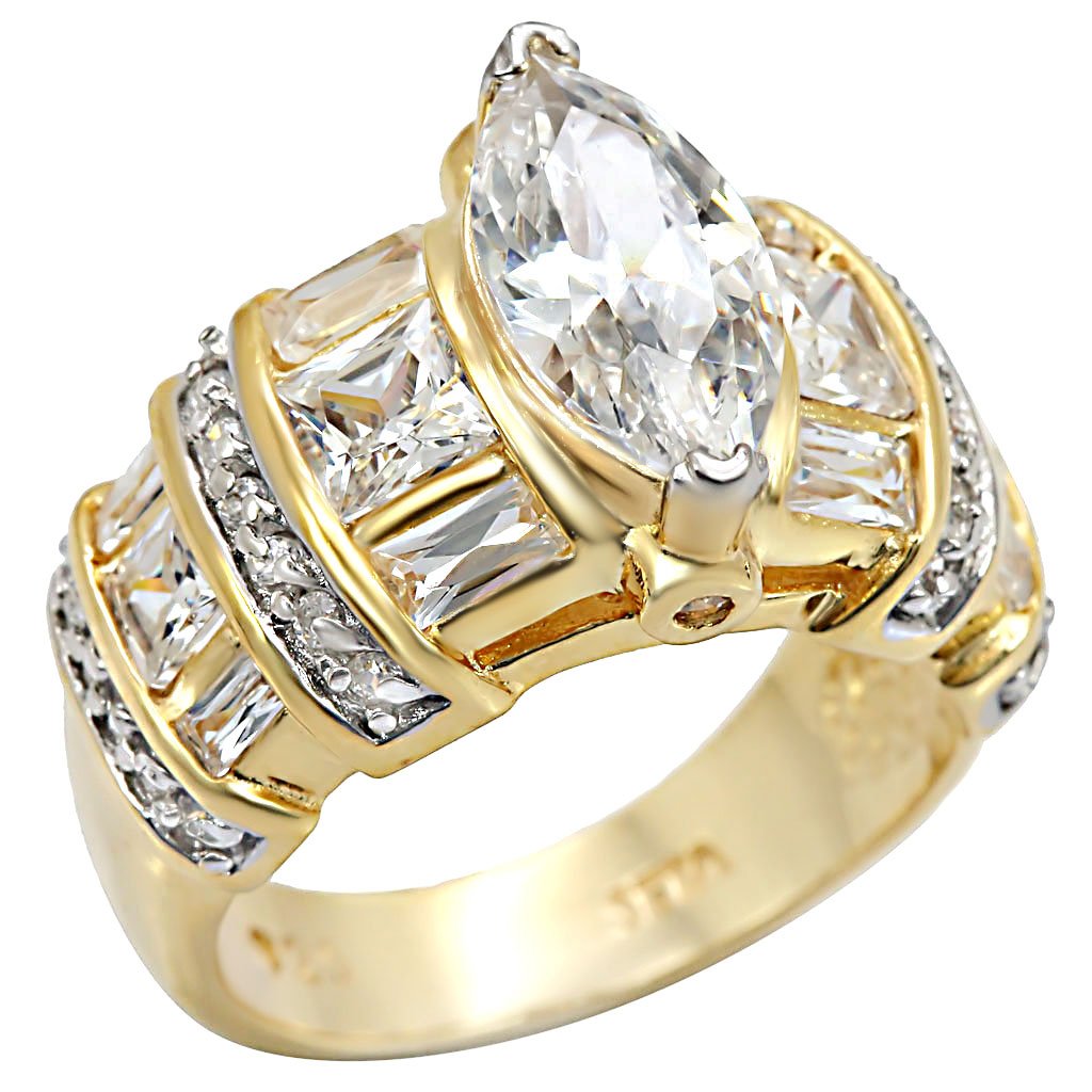 JCES414 Gold+Rhodium 925 Sterling Silver Ring with AAA Grade CZ  in Clear