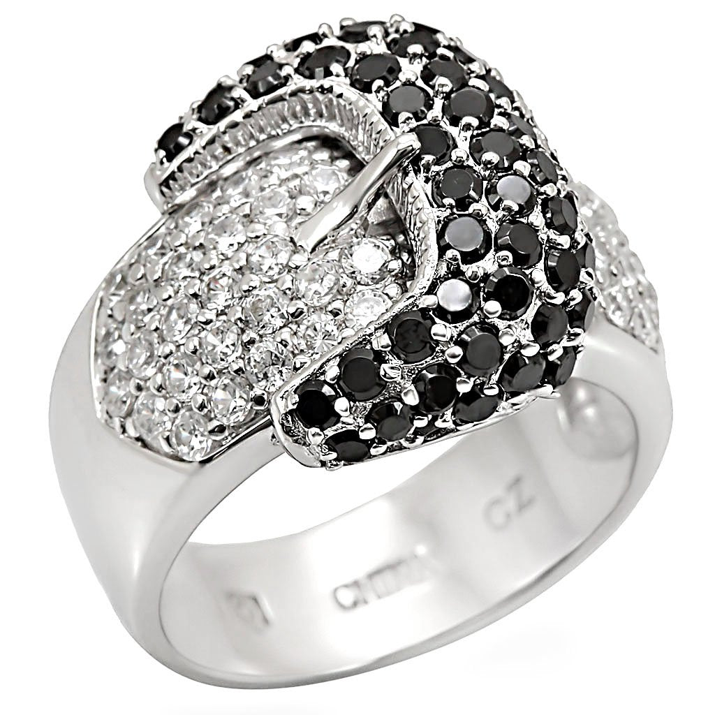JCES415 Rhodium 925 Sterling Silver Ring with AAA Grade CZ  in Black Diamond