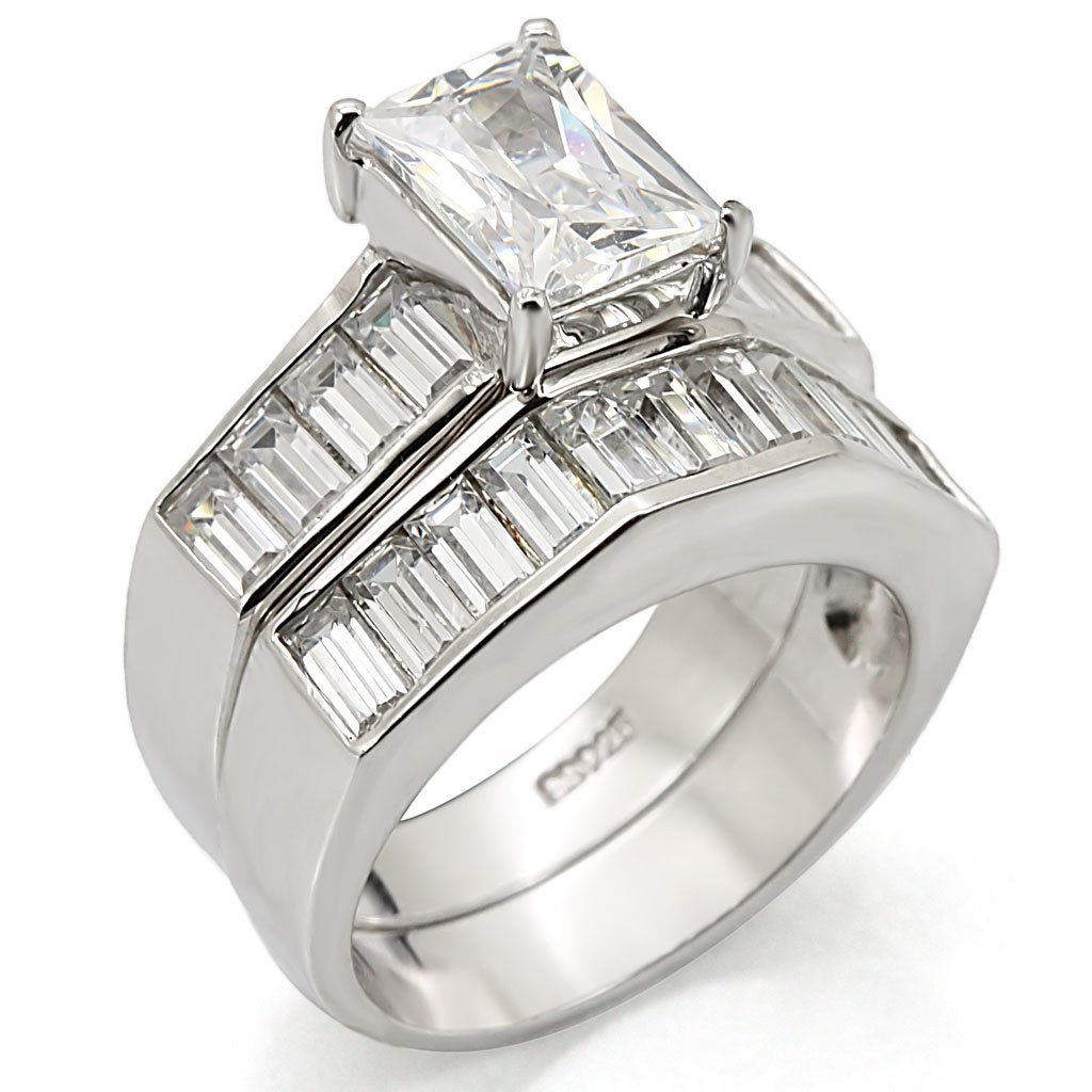 JCES448 Rhodium 925 Sterling Silver Ring with AAA Grade CZ  in Clear