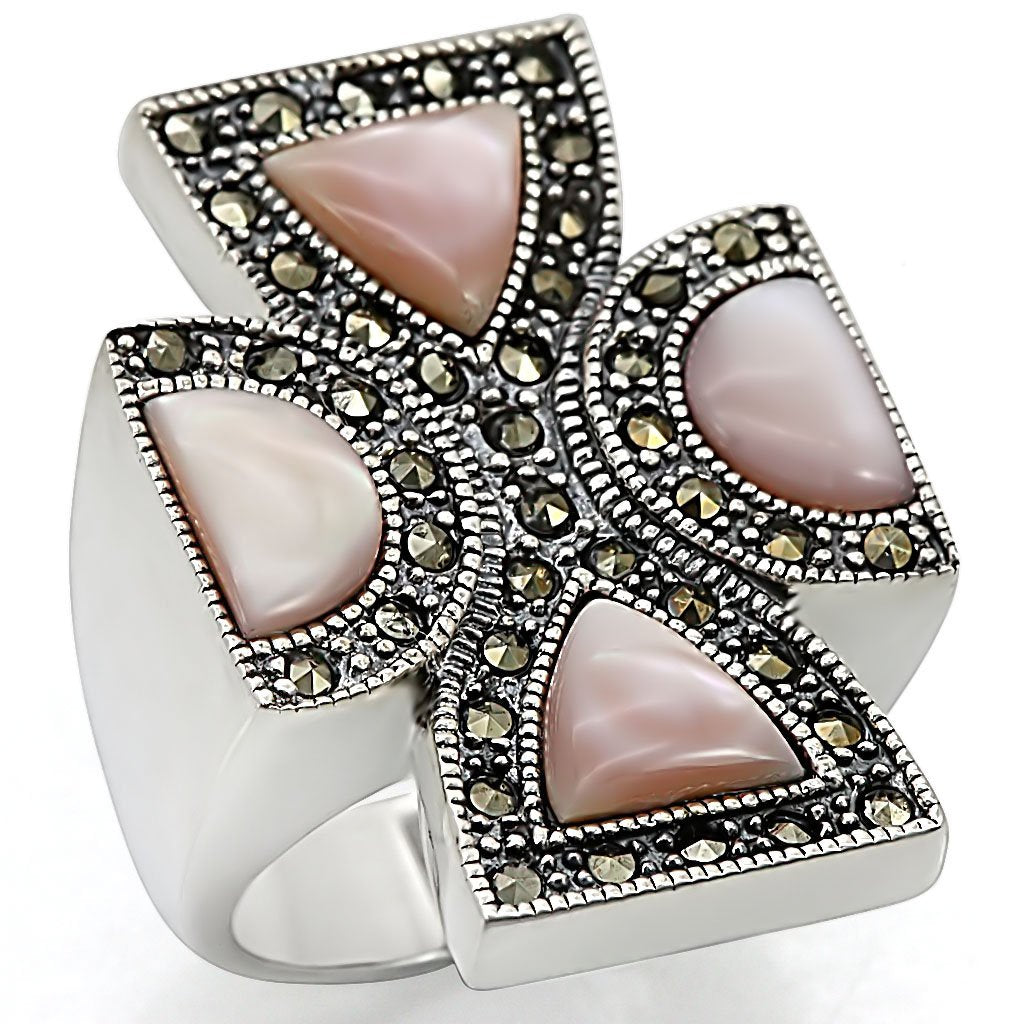 JCES458 Antique Tone 925 Sterling Silver Ring with Precious Stone Conch in Rose