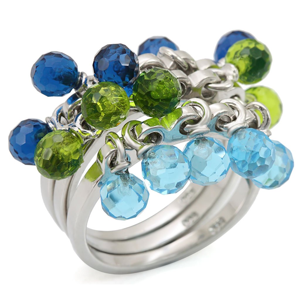 JCES462 Rhodium 925 Sterling Silver Ring with Synthetic Synthetic Glass in Multi Color