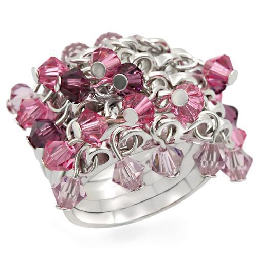 JCES477 Rhodium 925 Sterling Silver Ring with Top Grade Crystal  in Multi Color