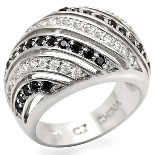 JCES479 Rhodium 925 Sterling Silver Ring with AAA Grade CZ  in Black Diamond
