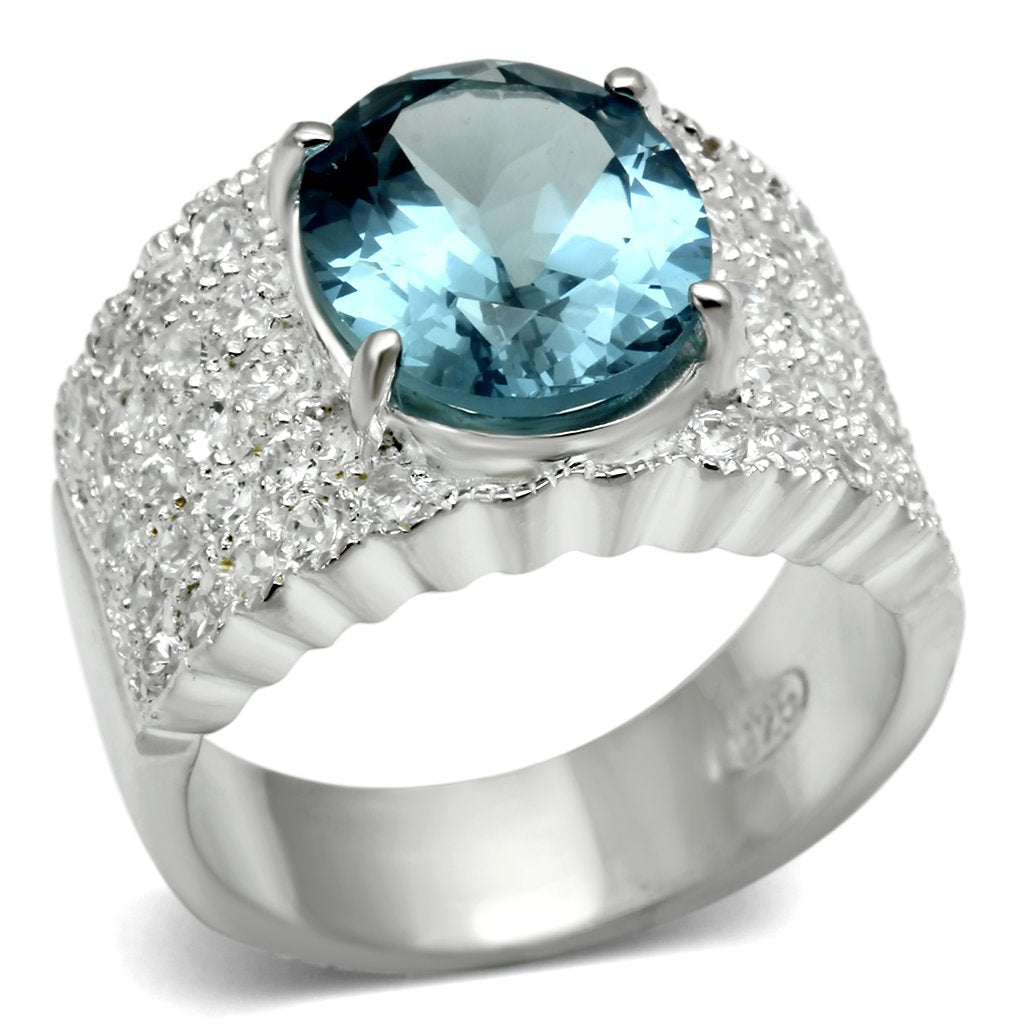 JCES551 Silver 925 Sterling Silver Ring with Synthetic Spinel in Sea Blue