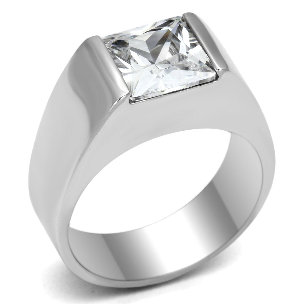 JCES575 Rhodium 925 Sterling Silver Ring with AAA Grade CZ  in Clear