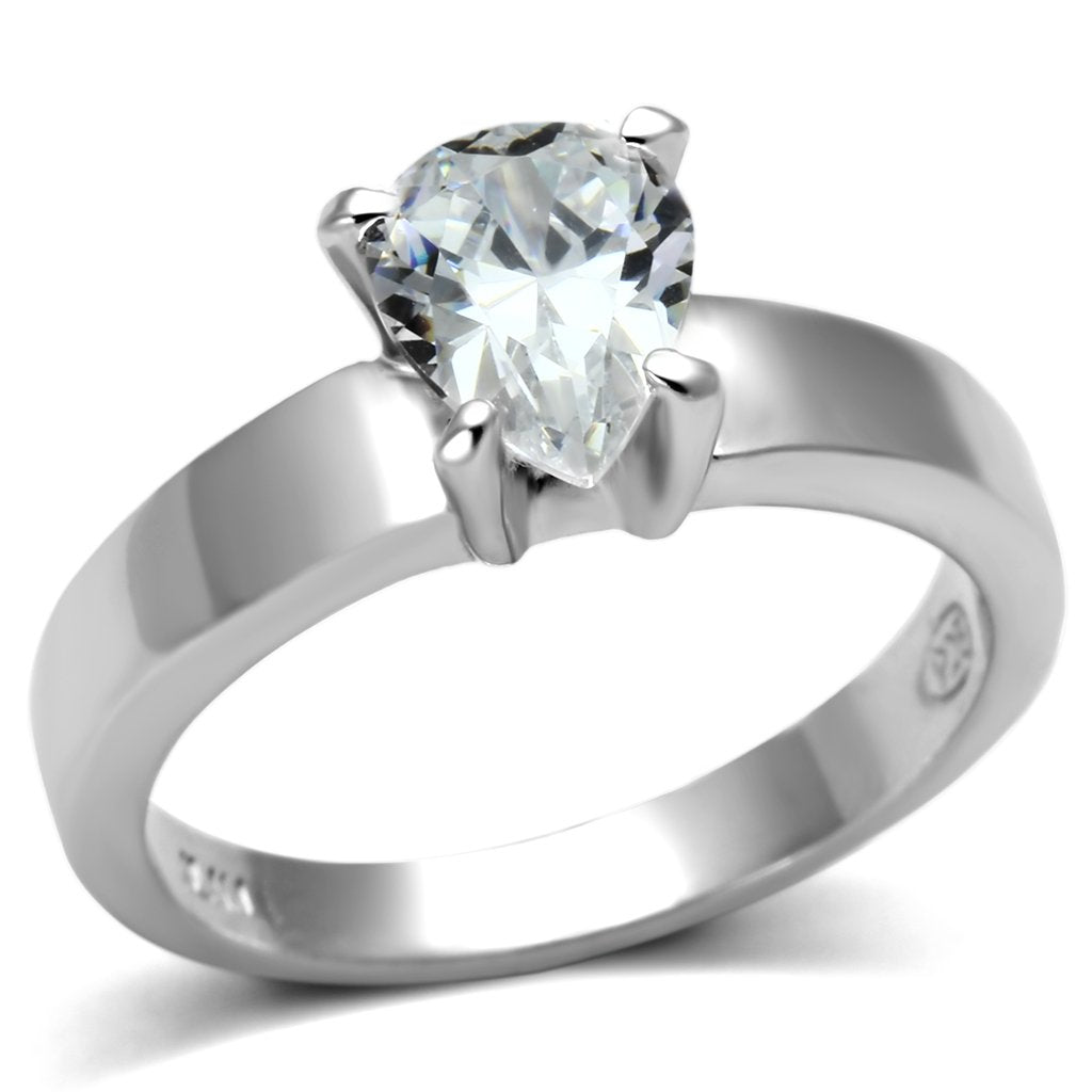 JCES584 Rhodium 925 Sterling Silver Ring with AAA Grade CZ  in Clear