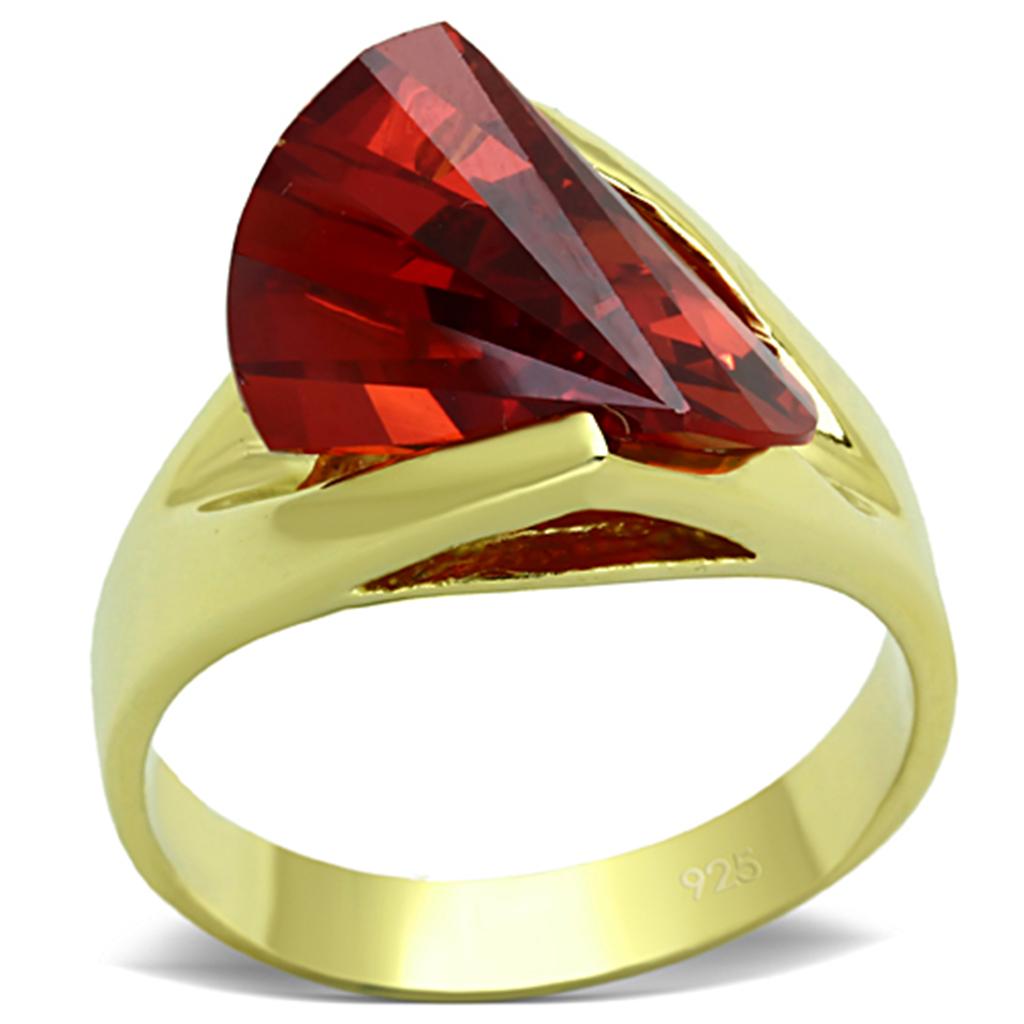 JCES641 Gold 925 Sterling Silver Ring with AAA Grade CZ  in Garnet