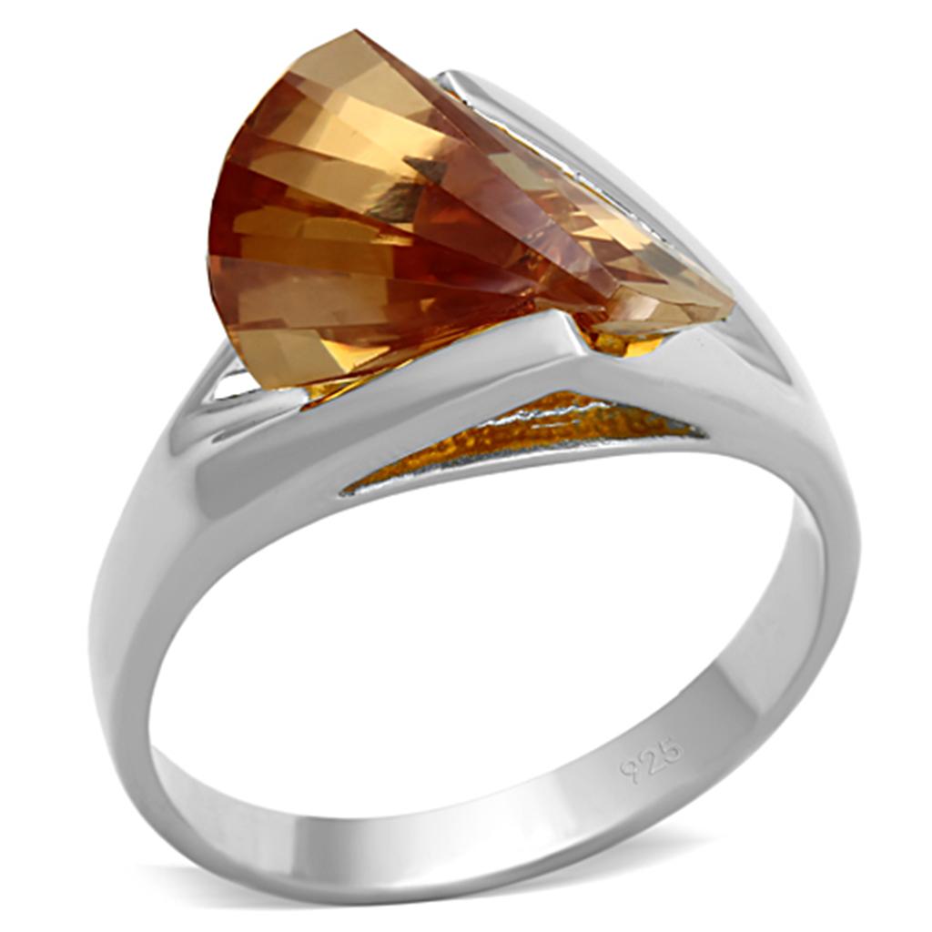 JCES644 Silver 925 Sterling Silver Ring with AAA Grade CZ  in Champagne