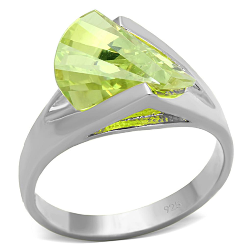 JCES646 Silver 925 Sterling Silver Ring with AAA Grade CZ  in Apple Green color