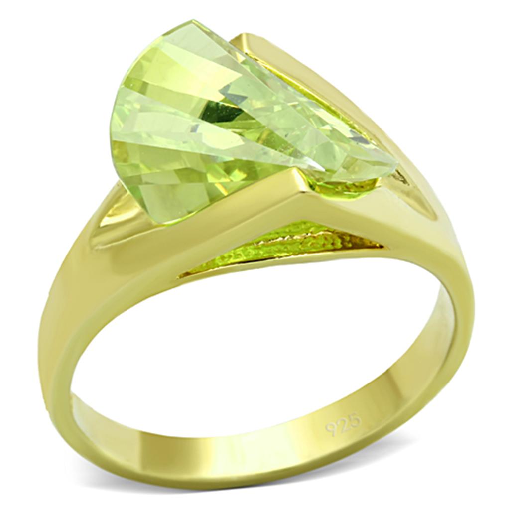 JCES647 Gold 925 Sterling Silver Ring with AAA Grade CZ  in Apple Green color