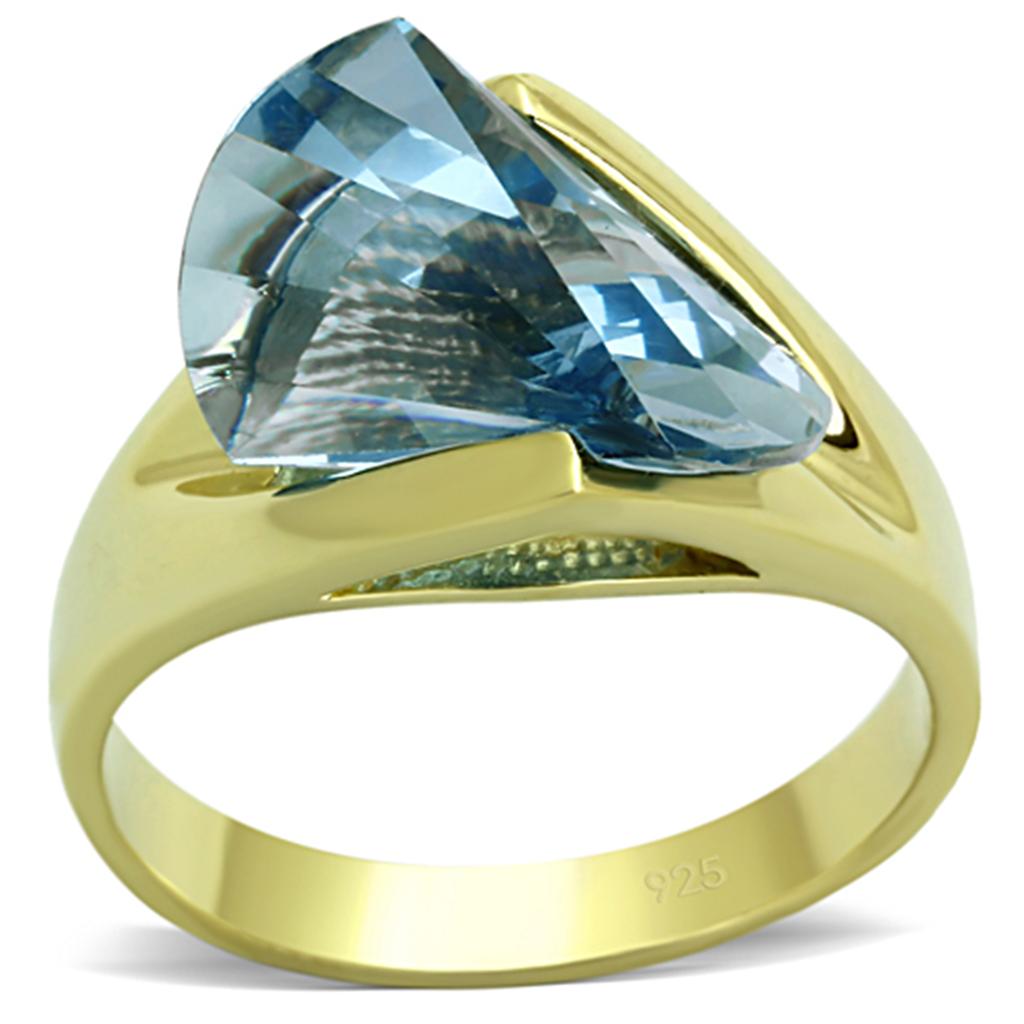 JCES653 Gold 925 Sterling Silver Ring with Synthetic Spinel in Sea Blue