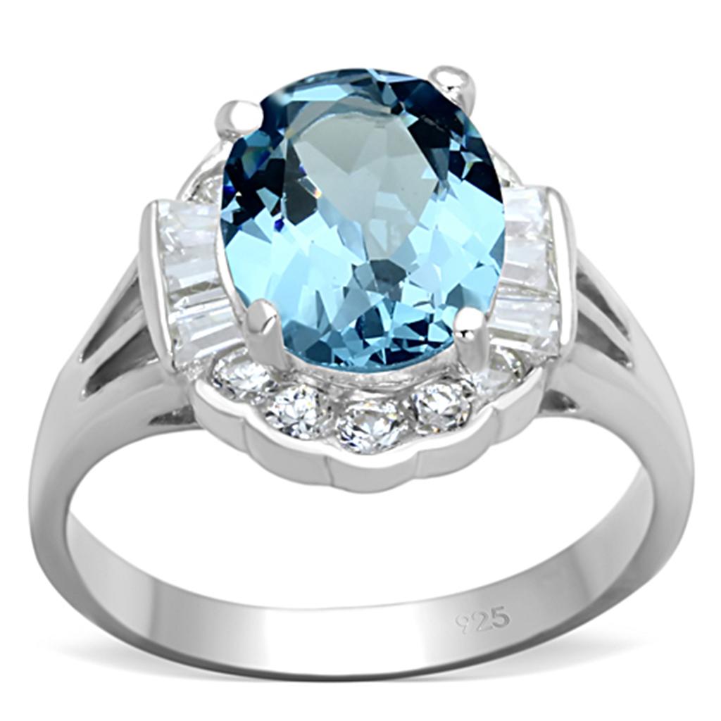 JCES658 Silver 925 Sterling Silver Ring with Synthetic Spinel in Sea Blue