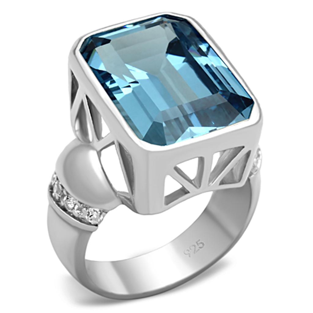 JCES679 Silver 925 Sterling Silver Ring with Synthetic Spinel in Sea Blue