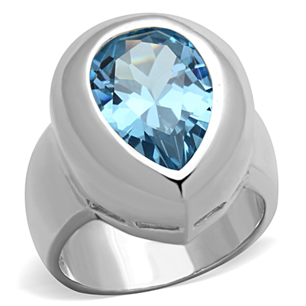 JCES739 Silver 925 Sterling Silver Ring with Synthetic Spinel in Sea Blue