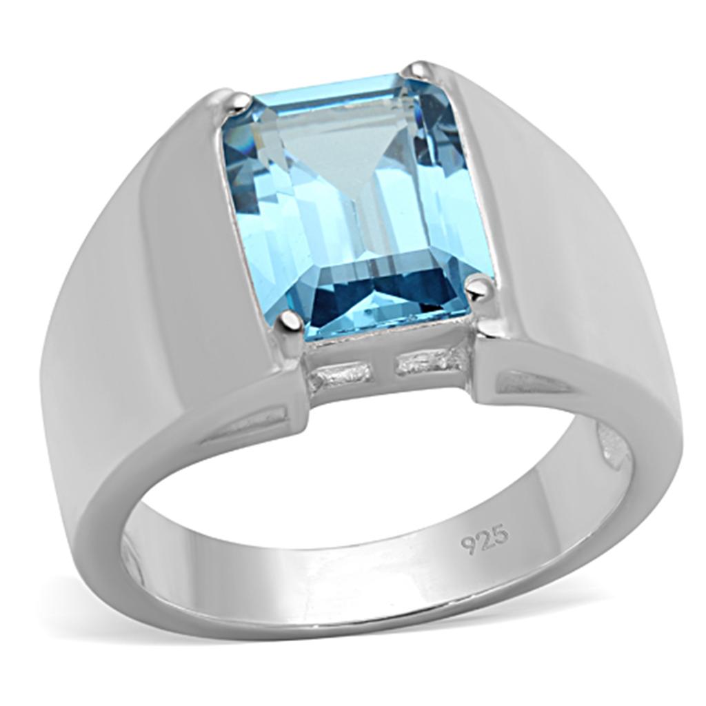 JCES742 Silver 925 Sterling Silver Ring with Synthetic Spinel in Sea Blue