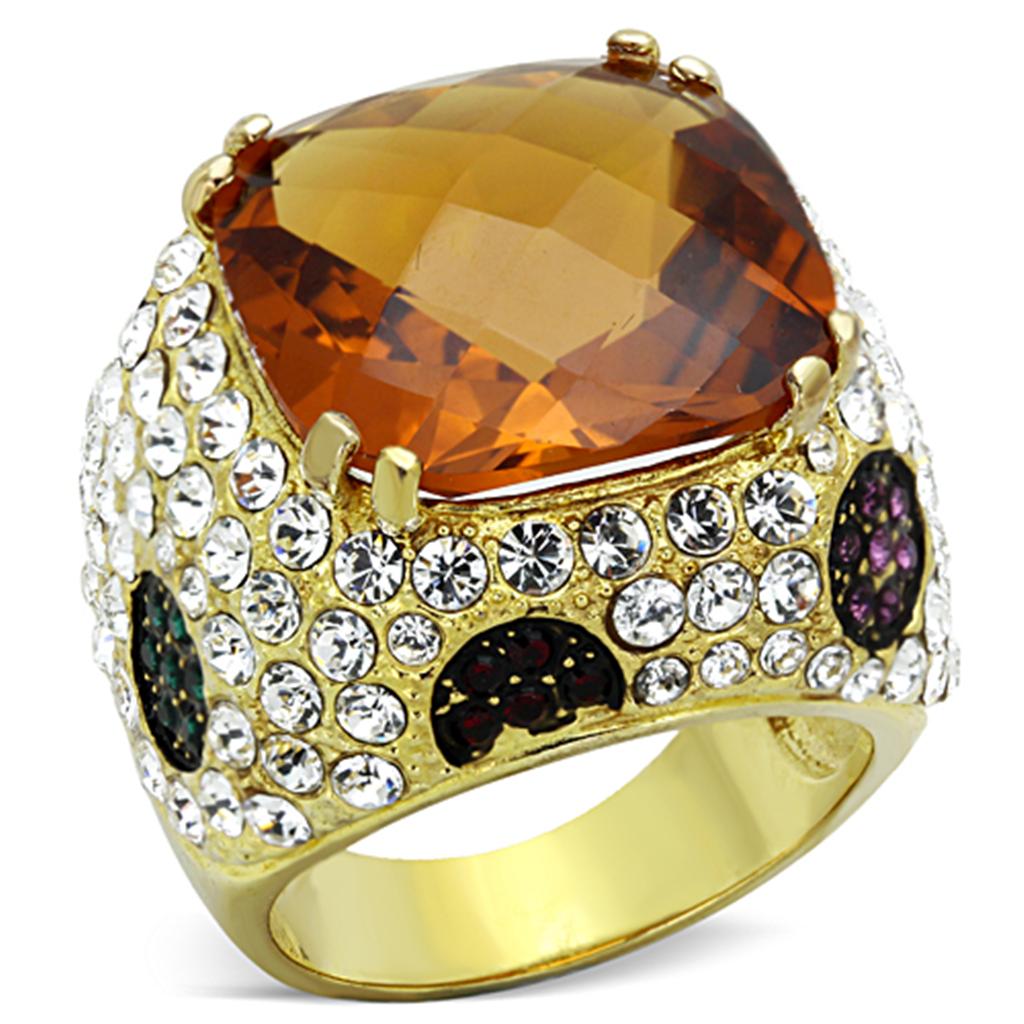 JCES769 Gold 925 Sterling Silver Ring with Synthetic Synthetic Glass in Champagne