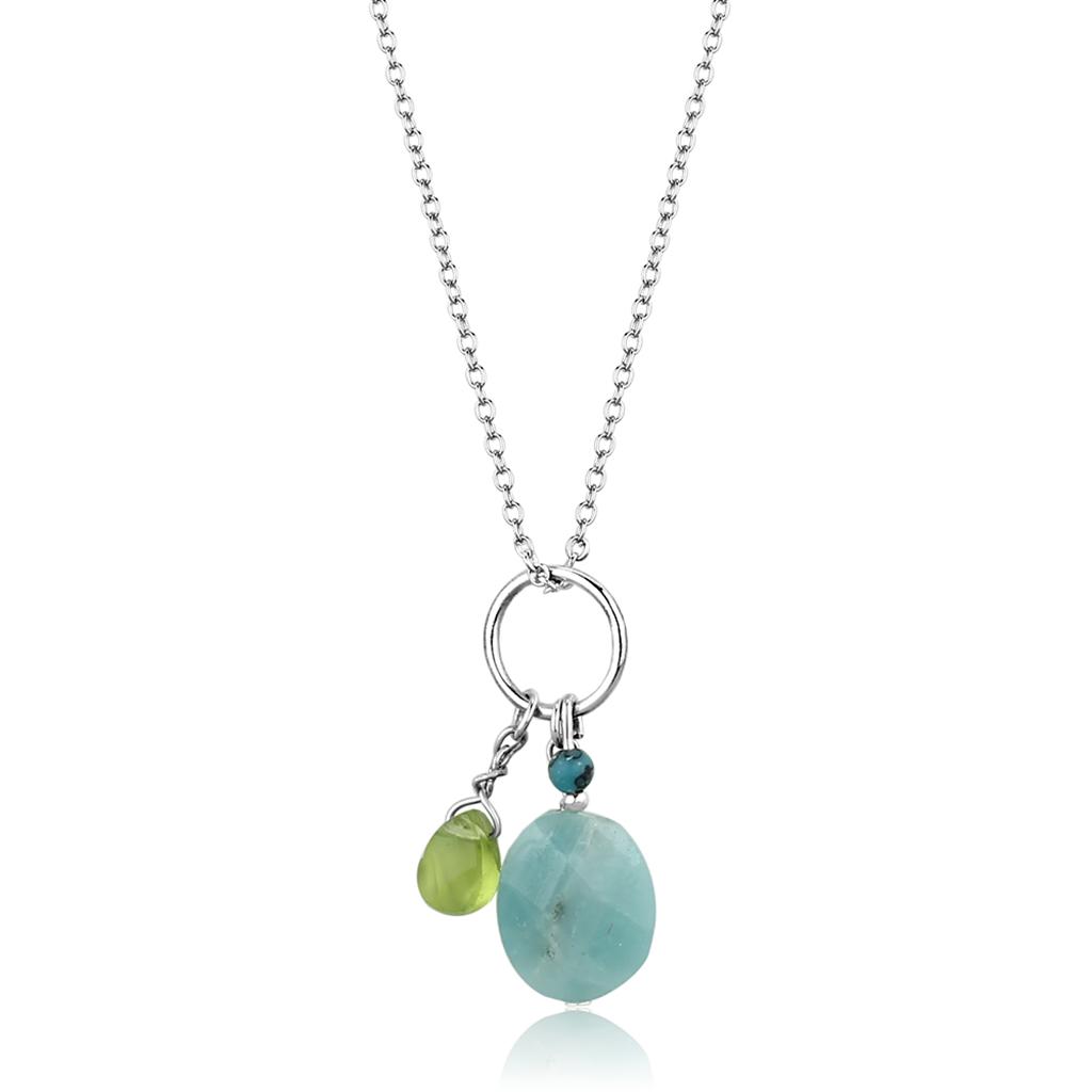 JCES797 Silver 925 Sterling Silver Necklace with Synthetic Jade in Multi Color
