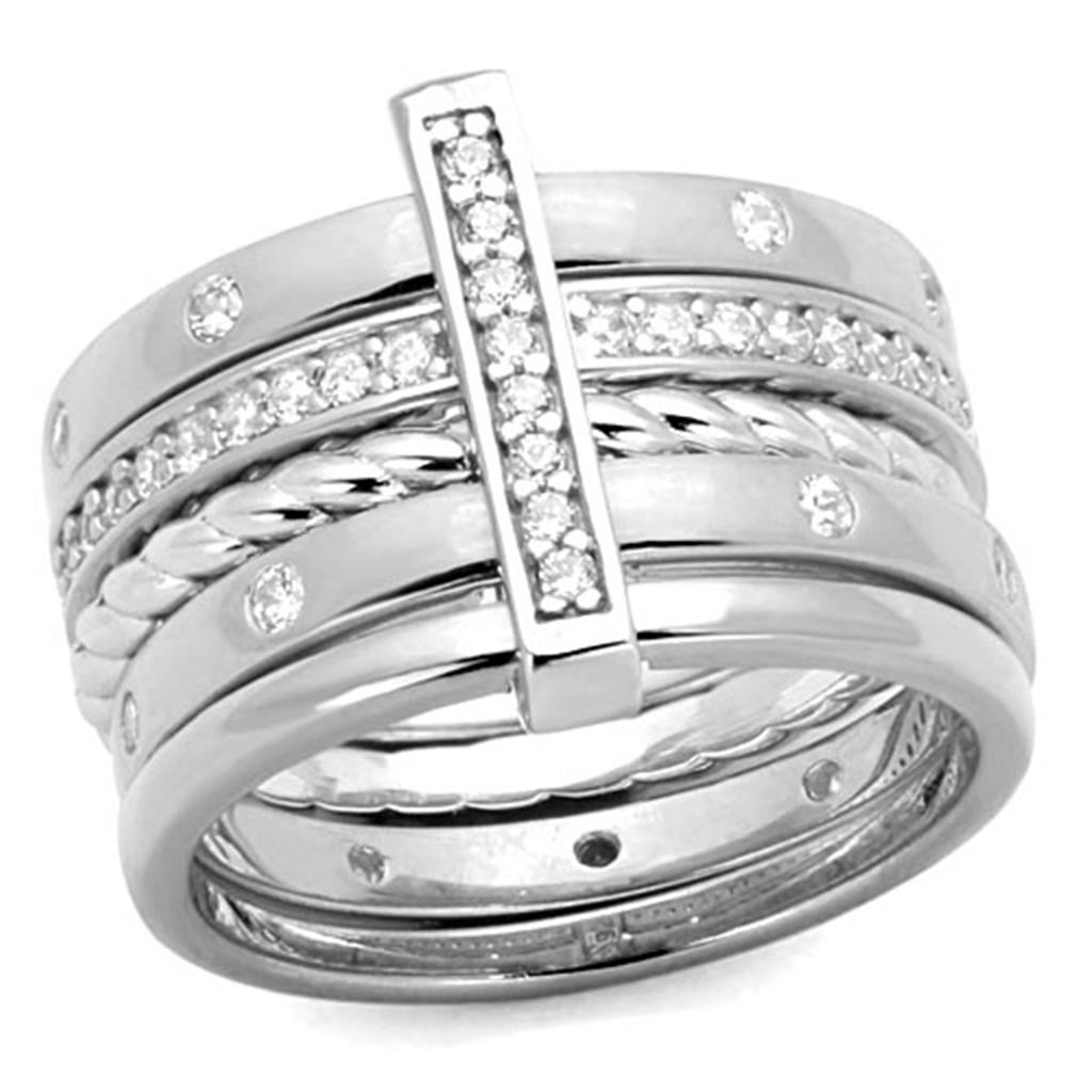 JCES814 Rhodium 925 Sterling Silver Ring with AAA Grade CZ  in Clear