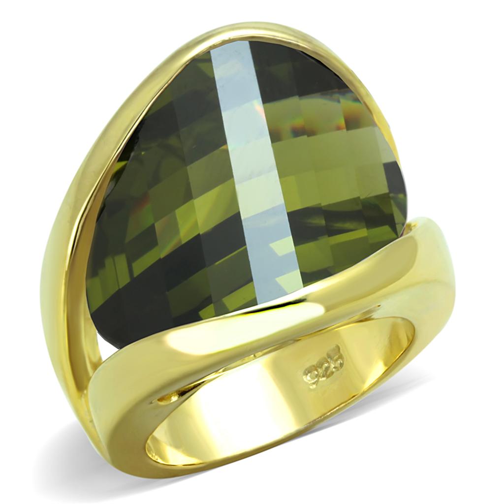 JCES819 Gold 925 Sterling Silver Ring with AAA Grade CZ  in Olivine color
