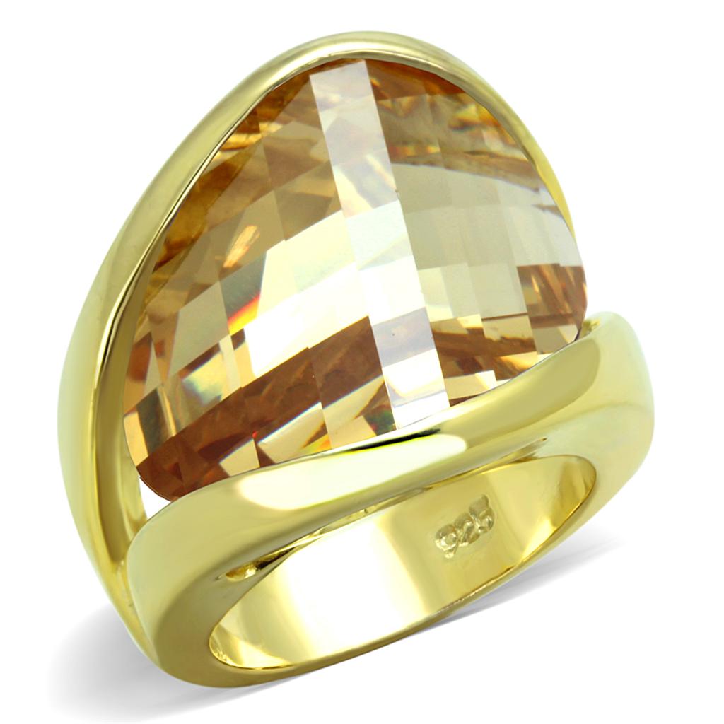 JCES824 Gold 925 Sterling Silver Ring with AAA Grade CZ  in Champagne
