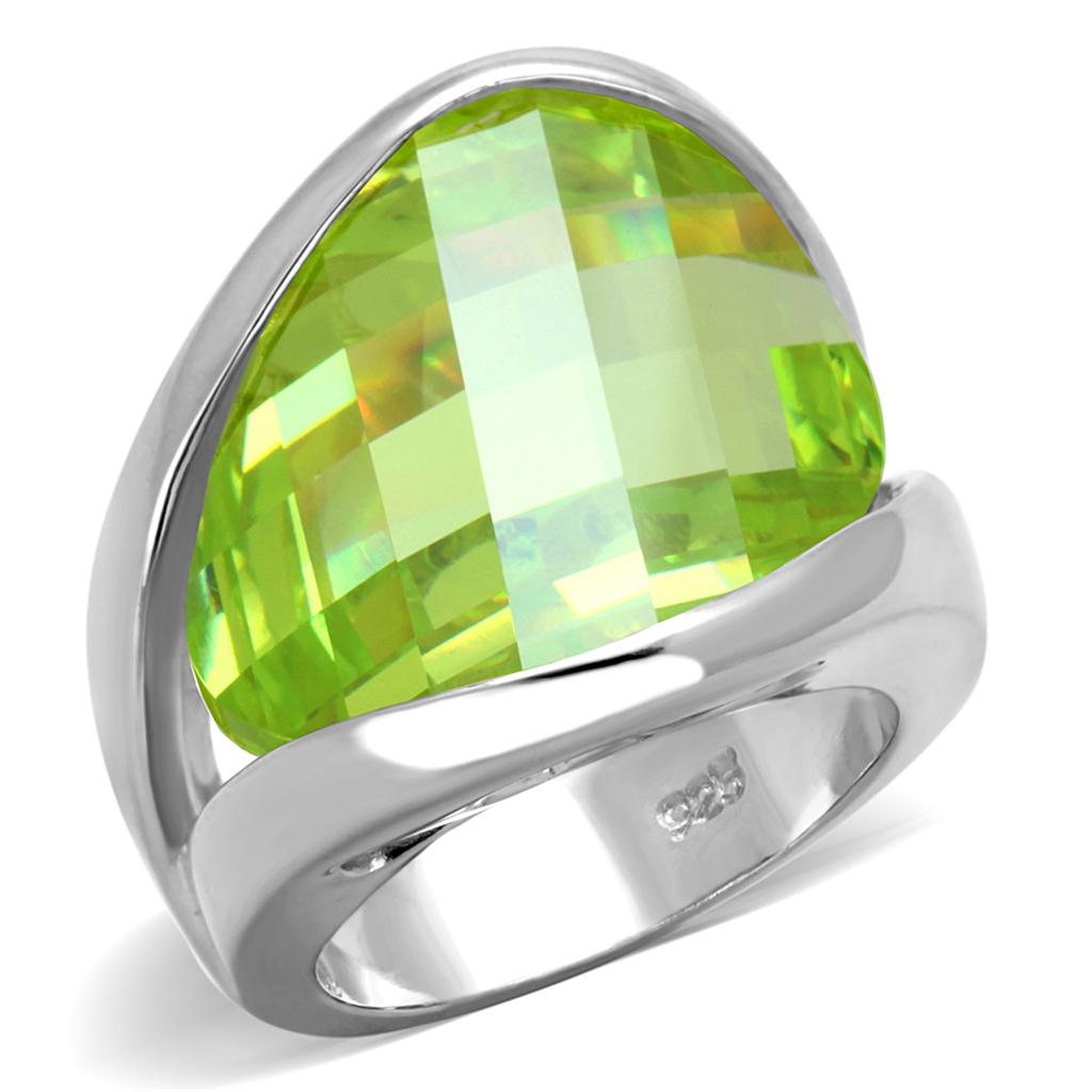JCES832 Rhodium 925 Sterling Silver Ring with AAA Grade CZ  in Apple Green color