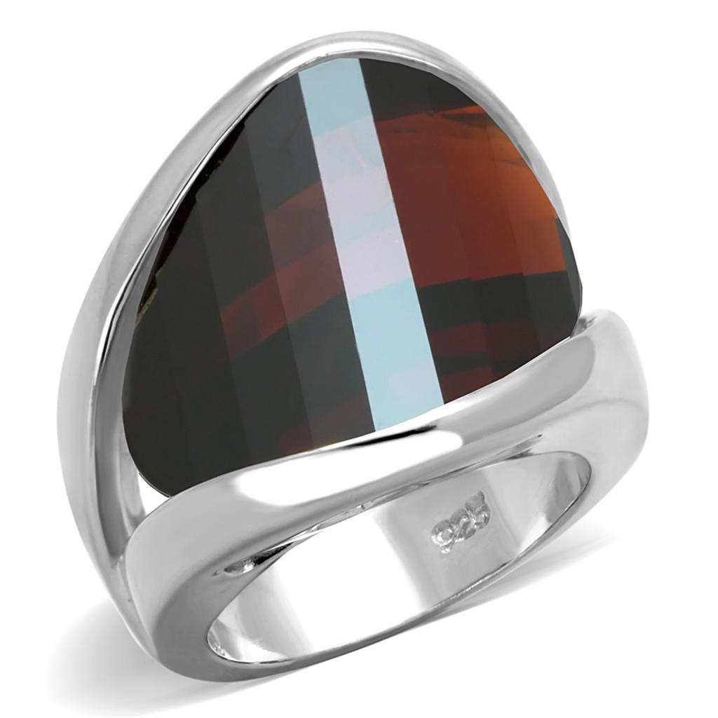 JCES834 Rhodium 925 Sterling Silver Ring with AAA Grade CZ  in Garnet