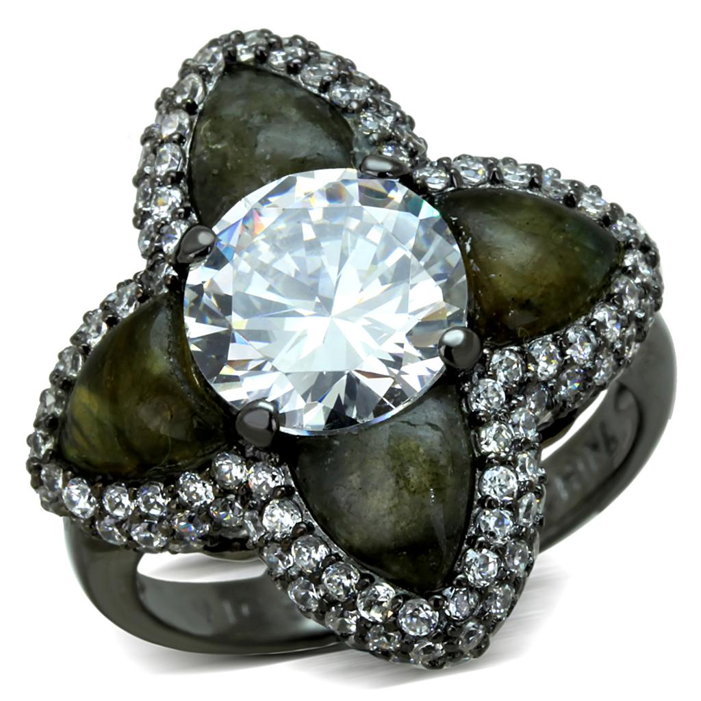 JCES836 Ruthenium 925 Sterling Silver Ring with AAA Grade CZ  in Clear
